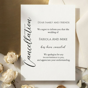 Modern calligraphy wedding cancellation announcement