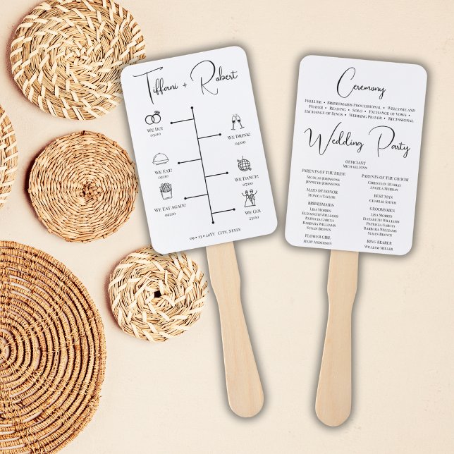 Modern Calligraphy Wedding Ceremony Program Hand Fan (Creator Uploaded)