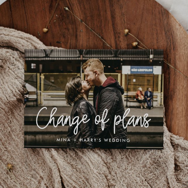 Modern calligraphy wedding change of plans announcement (Creator Uploaded)