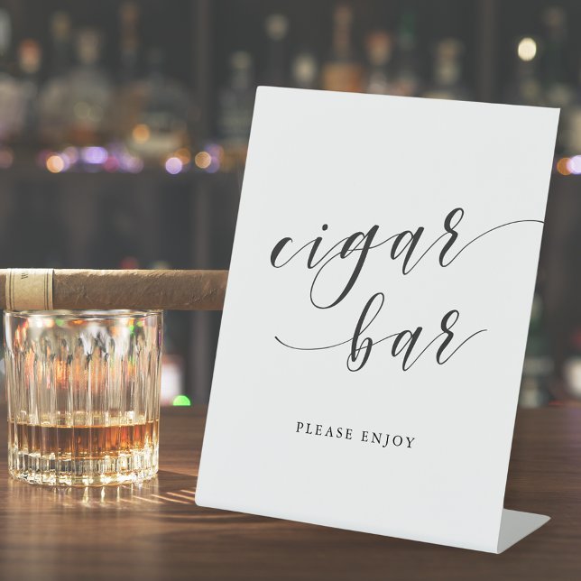 Modern Calligraphy Wedding Cigar Bar Pedestal Sign (Creator Uploaded)