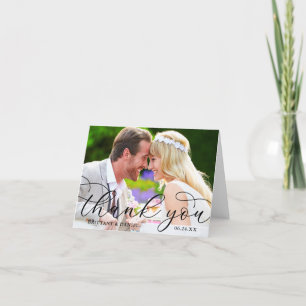 Modern Calligraphy Wedding Couple Photo Note Thank You Card