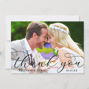 Modern Calligraphy Wedding Couple Photo Thank You Card