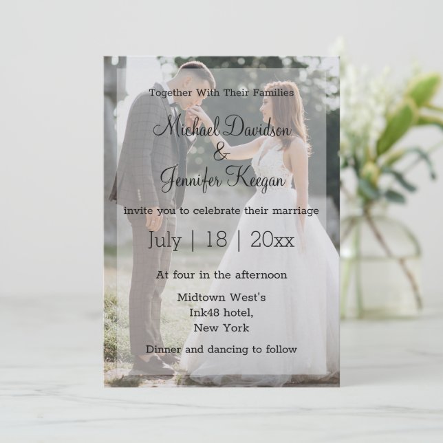  modern calligraphy wedding day photo invitation (Standing Front)