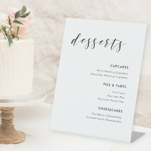Modern Calligraphy Wedding Desserts Menu Pedestal Sign