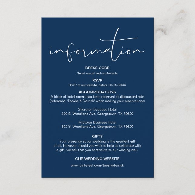 Modern Calligraphy, Wedding Details, Information E Enclosure Card (Front)