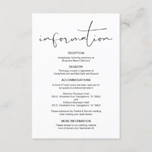 Modern Calligraphy, Wedding Details, Information  Enclosure Card