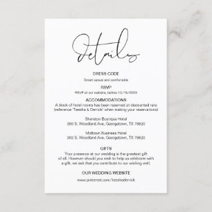 Modern Calligraphy, Wedding Details, Information Enclosure Card