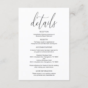 Modern Calligraphy, Wedding Details, Information Enclosure Card
