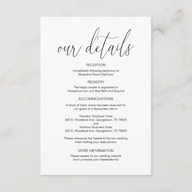 Modern Calligraphy, Wedding Details, Information Enclosure Card (Front)