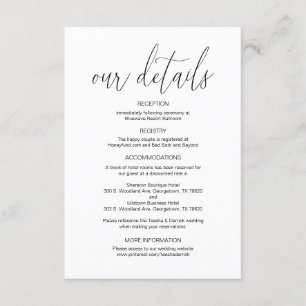 Modern Calligraphy, Wedding Details, Information Enclosure Card