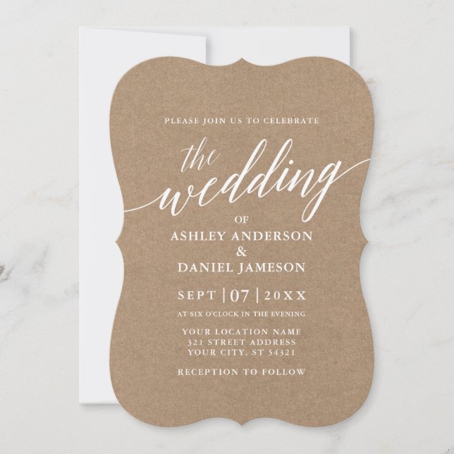 Modern Calligraphy Wedding Kraft Invitation (Front)
