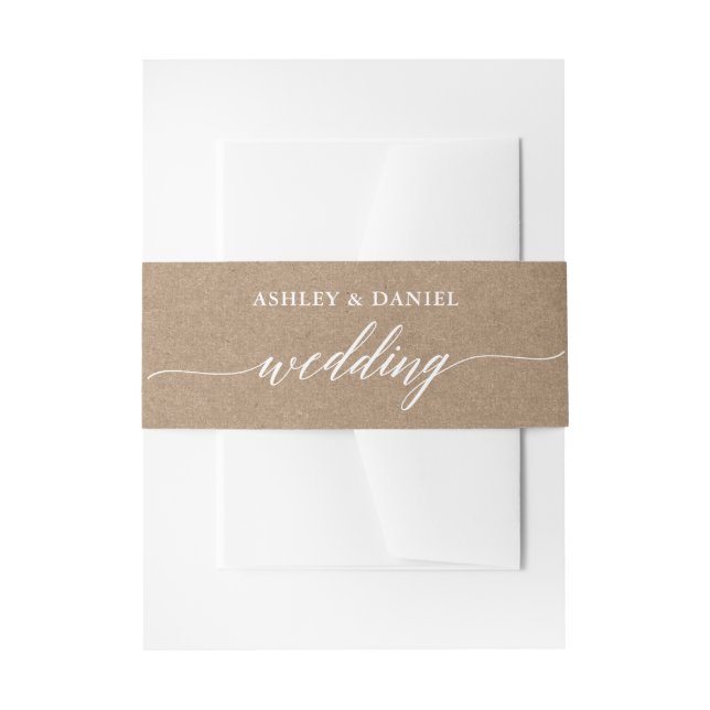 Modern Calligraphy Wedding Kraft Invitation Belly Band (Front Example)