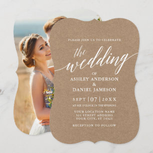 Modern Calligraphy Wedding Kraft Photo Back Invitation
