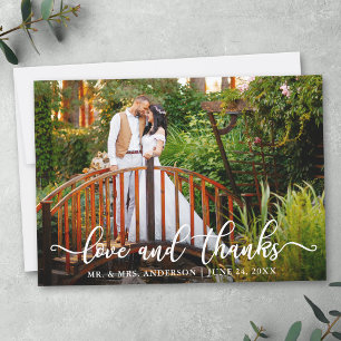Modern Calligraphy Wedding Love and Thanks Photo Thank You Card