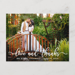 Modern Calligraphy Wedding Love and Thanks Postcard