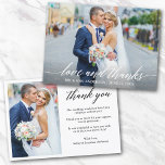 Modern Calligraphy Wedding Love Thanks 2 Photo Thank You Card<br><div class="desc">Modern Calligraphy Wedding Love and Thanks Bride and Groom 2 Photo Thank You Card - White Script</div>