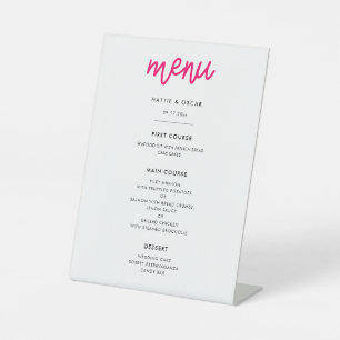 Modern calligraphy wedding menu pedestal sign