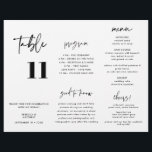 Modern Calligraphy Wedding Menu Program Trifold<br><div class="desc">Turn this paper sheet into a modern wedding tri-fold menu,  table number and program with information about the timeline,  things that are good to know,  food and bar menu. Simply fold,  tape the seam on the back and use this modern wedding stationery program for your wedding reception.</div>