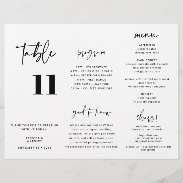 Modern Calligraphy Wedding Menu Program Trifold (Front)