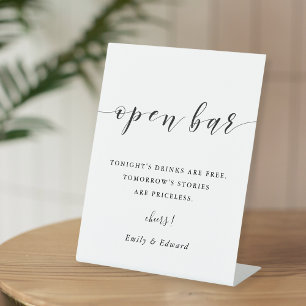 Modern Calligraphy Wedding Open Bar Pedestal Sign