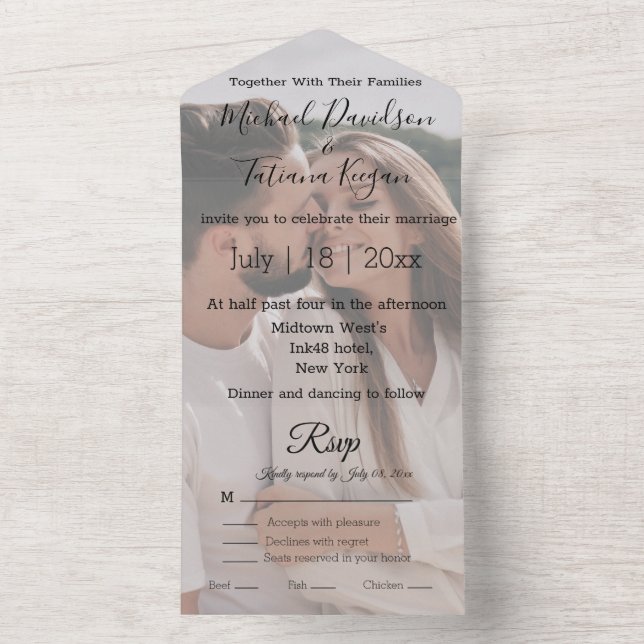 modern calligraphy wedding photo  all in one invitation (Inside)