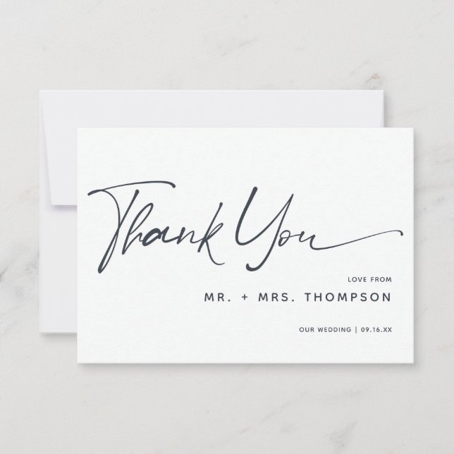 Modern Calligraphy Wedding Photo Thank You Card (Front)