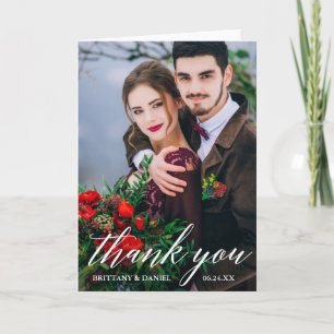 Modern Calligraphy Wedding Photo W Fold Thank You Card