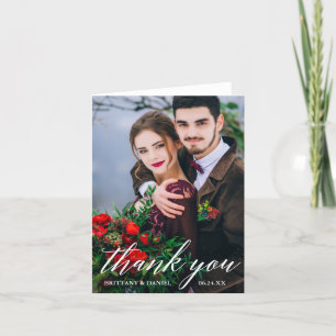 Modern Calligraphy Wedding Photo W Note Thank You Card