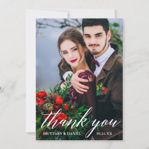 Modern Calligraphy Wedding Photo Wht Thank You Card