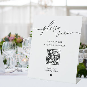 Modern Calligraphy Wedding Program QR Code Sign 