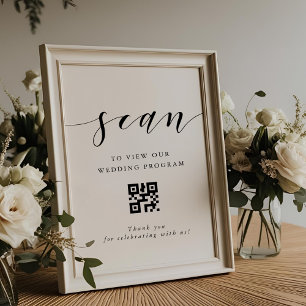 Modern Calligraphy Wedding Program QR code Sign