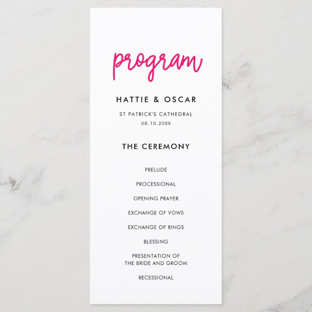 Modern calligraphy wedding programme (Front)