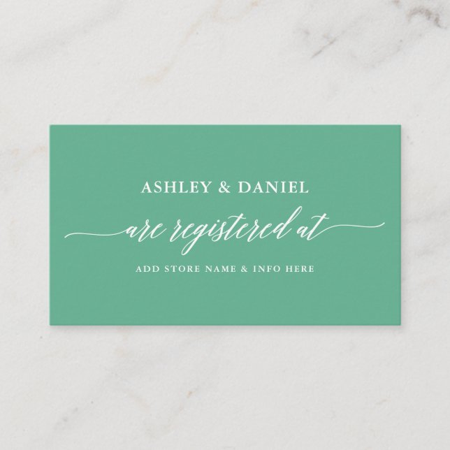 Modern Calligraphy Wedding Registry Neo Mint Enclosure Card (Front)