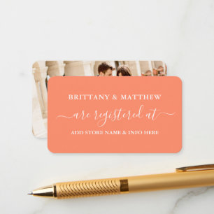 Modern Calligraphy Wedding Registry Photo Coral Enclosure Card