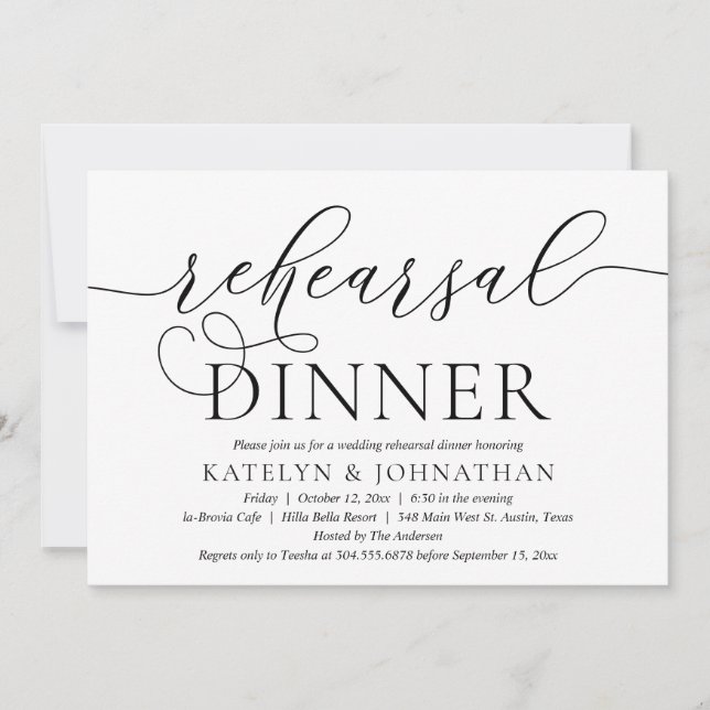 Modern Calligraphy, Wedding Rehearsal Dinner Invitation (Front)