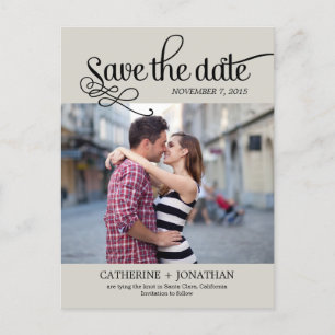 Modern Calligraphy Wedding Save The Date - Khaki Announcement Postcard