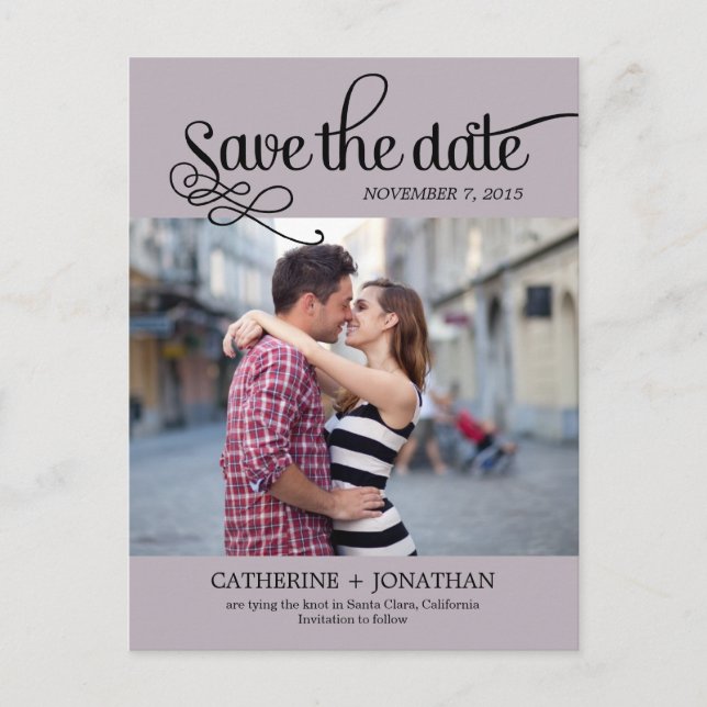 Modern Calligraphy Wedding Save The Date - Plum Announcement Postcard (Front)