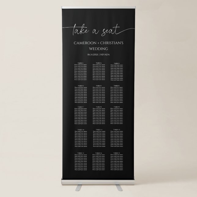Modern Calligraphy Wedding Seating Chart  Retractable Banner (Front)