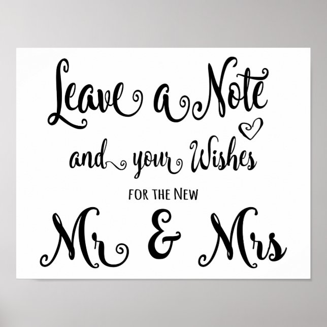Modern Calligraphy Wedding sign leave a note print (Front)