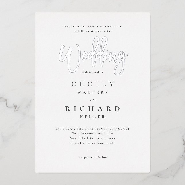 Modern Calligraphy Wedding Silver  (Front)
