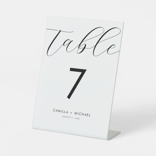 Modern Calligraphy Wedding Table Number Card  Pedestal Sign (Front)