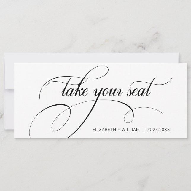 Modern Calligraphy Wedding Take a Seat Header Card (Front)