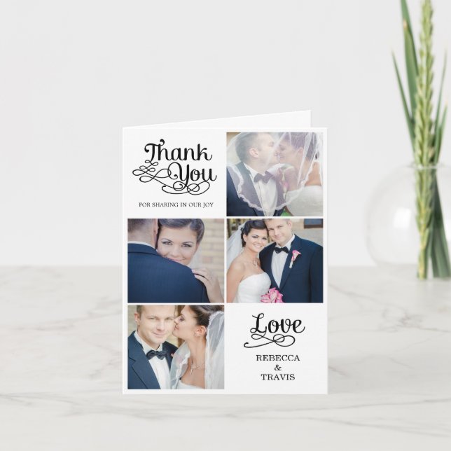 Modern Calligraphy Wedding Thank You Card Black (Front)