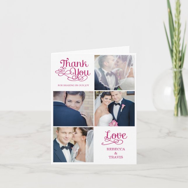 Modern Calligraphy Wedding Thank You Card Fuchsia (Front)