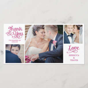Modern Calligraphy Wedding Thank You Cards Fuchsia