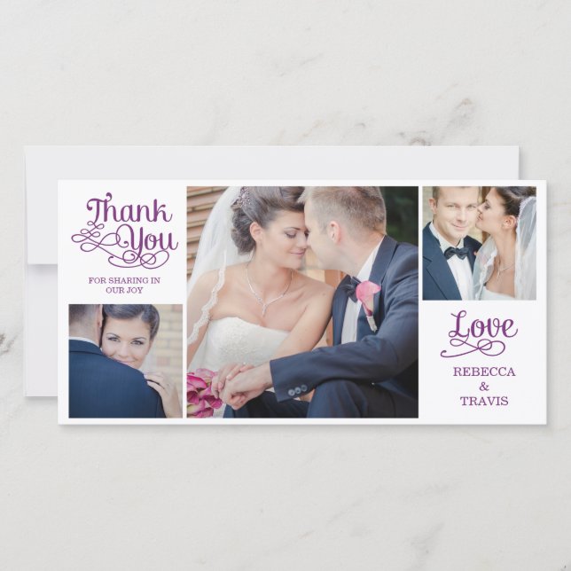 Modern Calligraphy Wedding Thank You Cards Purple (Front)