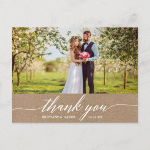 Modern Calligraphy Wedding Thank You Kraft Postcard