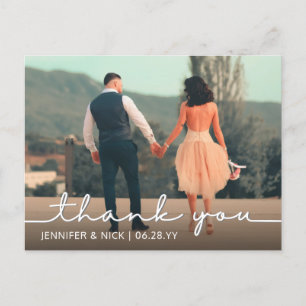 Modern Calligraphy Wedding Thank You Photo Postcard