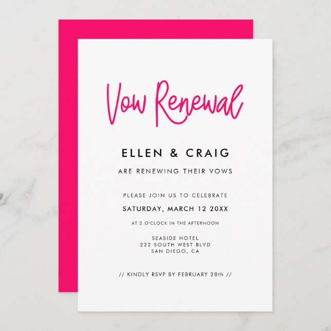 Modern calligraphy Wedding Vow renewal Invitation (Front/Back)