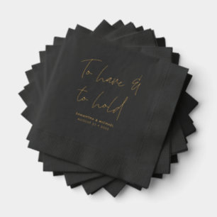 Modern Calligraphy Wedding Vows Black Gold Foil Napkins